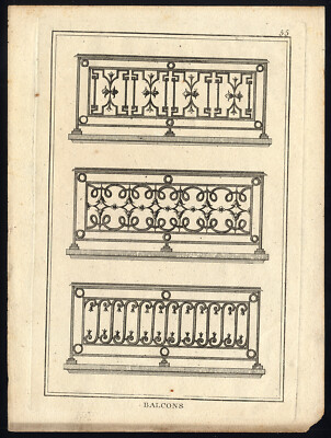 Antiker Druck - BALKON - GELÄNDER - METALL - Pl. 55-Vignola-1755