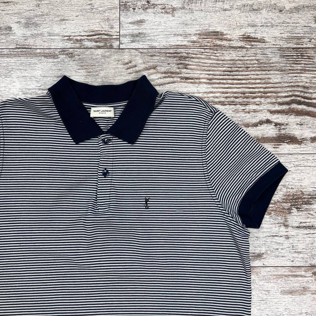 Polo classica Saint Laurent nera e avorio a righe skinny