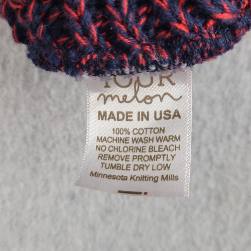 Love Your Melon Beanie Adult Red Blue Chunky Knit Slouchy Cotton Made In USA - Picture 6 of 8