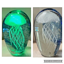 GLOWY GLASS Blue Glow In The Dark Jellyfish Paperweight Glass Dynasty Gallery