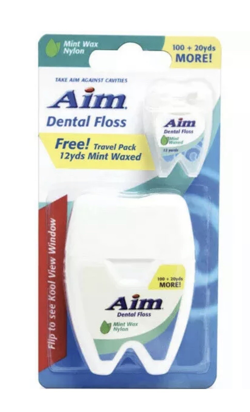 3 X AIM NONSHRED MINT WAXED DENTAL FLOSS 100 Yards Nylon+ 12 YD TRAVEL