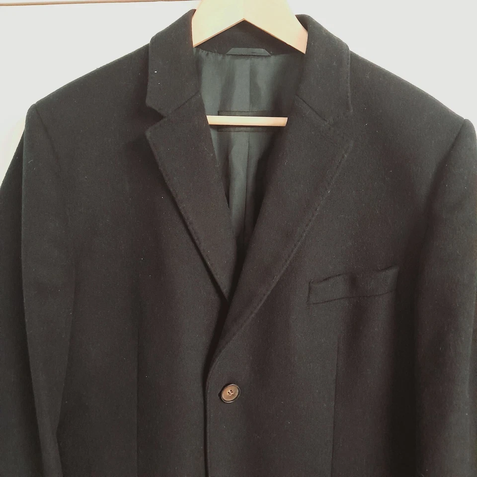 Hugo Boss Stint2 Mens Black Single Breasted Overcoat Size Large 52R Cashmere  - Image 3 of 4
