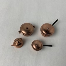 Miniature Copper Tone Dollhouse 7 Piece Lot Metal 3 Pots W/Lids Tea Kettle Set