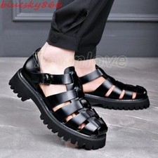 Men's Leather Roman Sandals Buckle Strap Platform Shoes Hollow Sandals