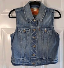 Levi's Denim Blue Jean Vest Womens Size Small Button Up Trucker EUC