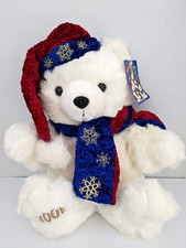 Vintage 2001 Kmart Christmas Bear w Embroidered Green/Red/Gold Hat  Scarf