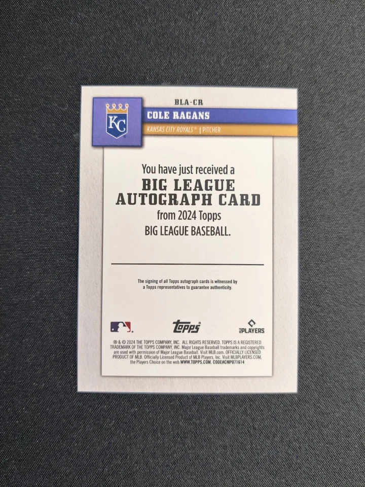 2024 Big League COLE RAGANS Auto BLA-CR Gold 05/50 Kansas City Royals - Image 4 of 4