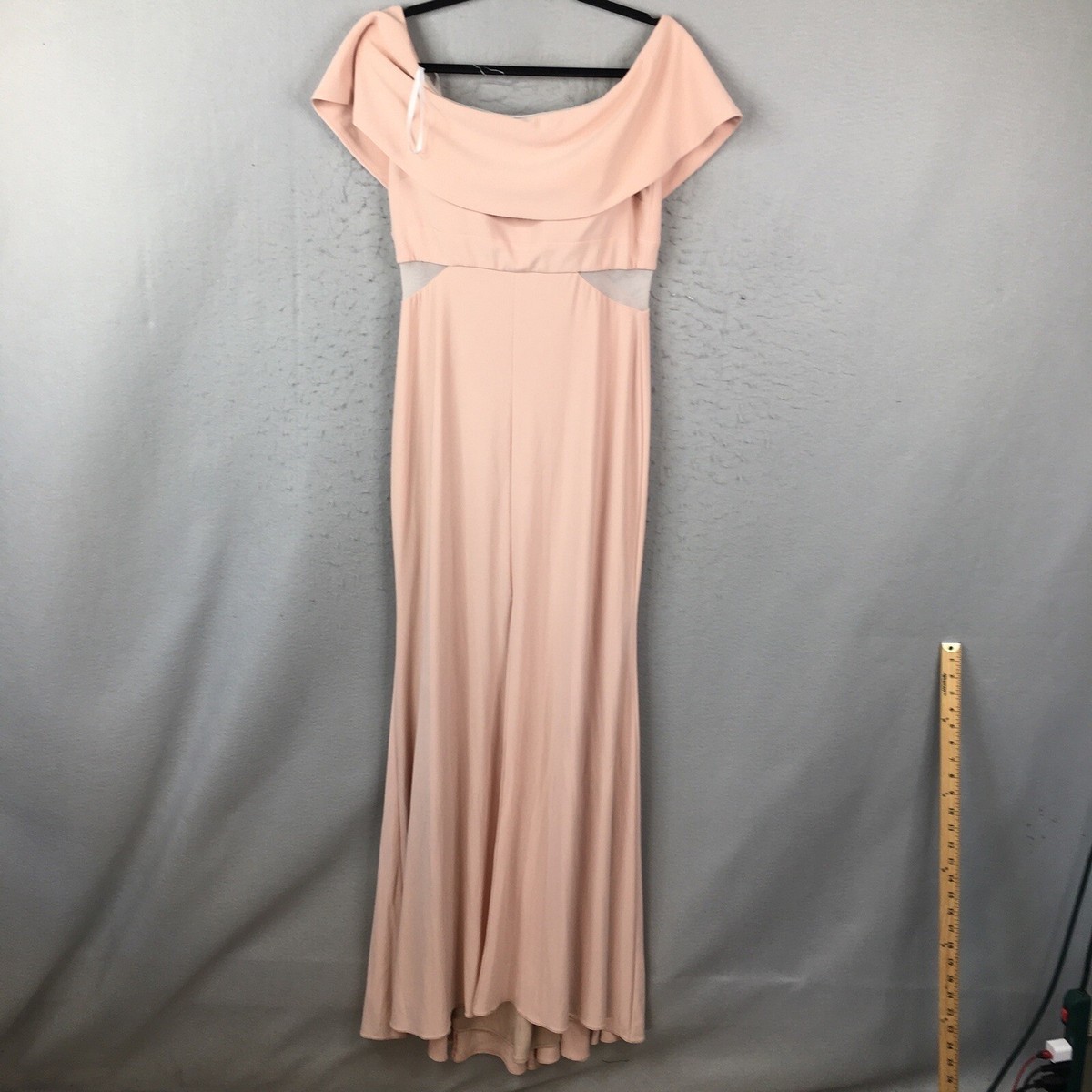 Xscape Maxi Dress Womens 12 Blush Portrait Collar Off The Shoulder Gown  Bridal