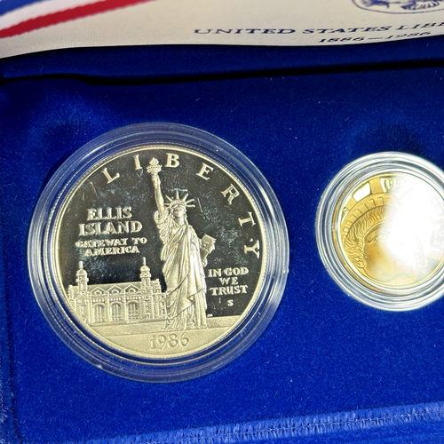 Juego de 3 monedas conmemorativas de plata de oro de la Estatua de la Libertad 1986 de la Casa de la Moneda de Estados Unidos con certificado de autenticidad de caja - Imagen 5 de 24