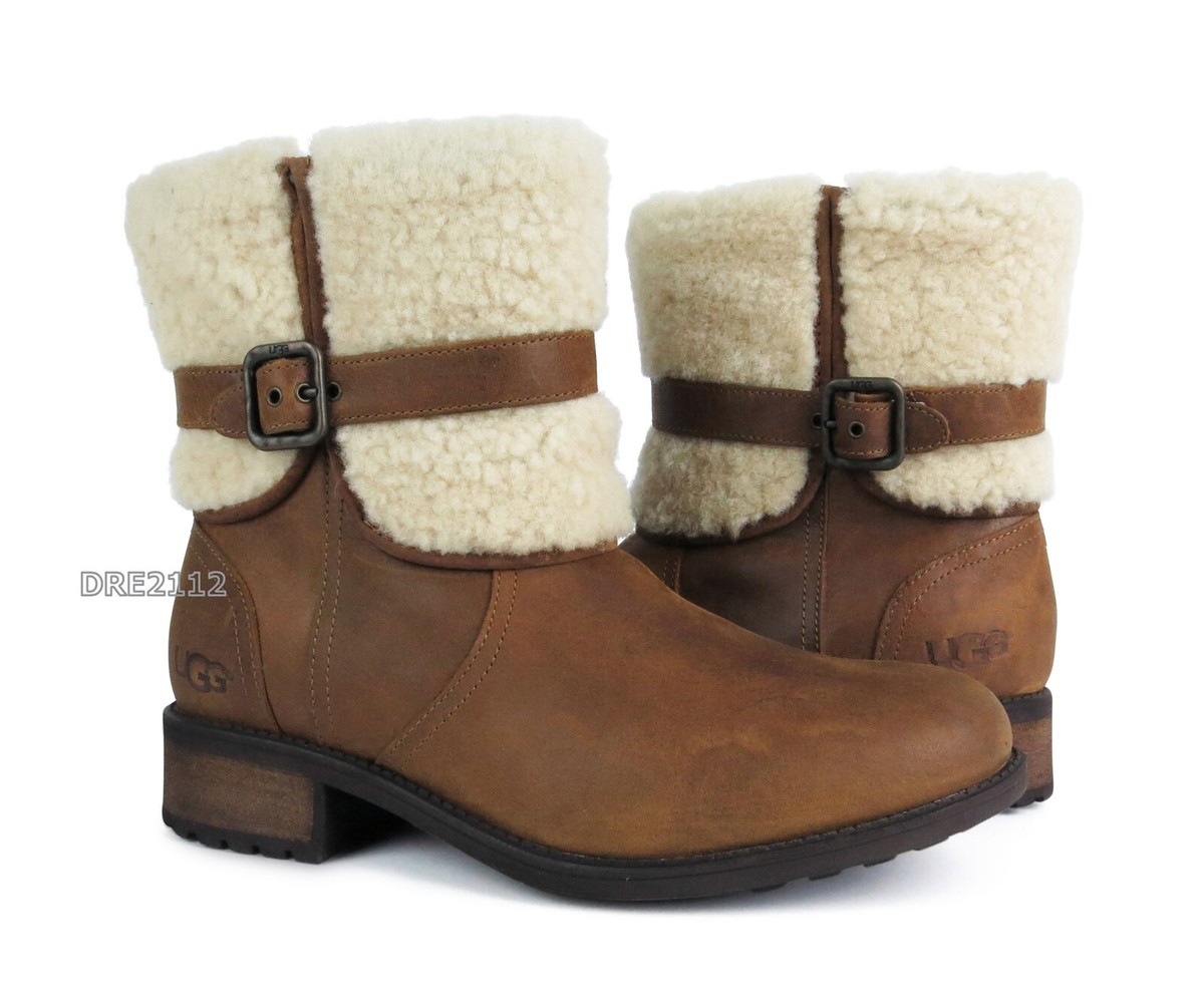 UGG Blayre II Chestnut Leather Fur Boots Womens Size *NEW*
