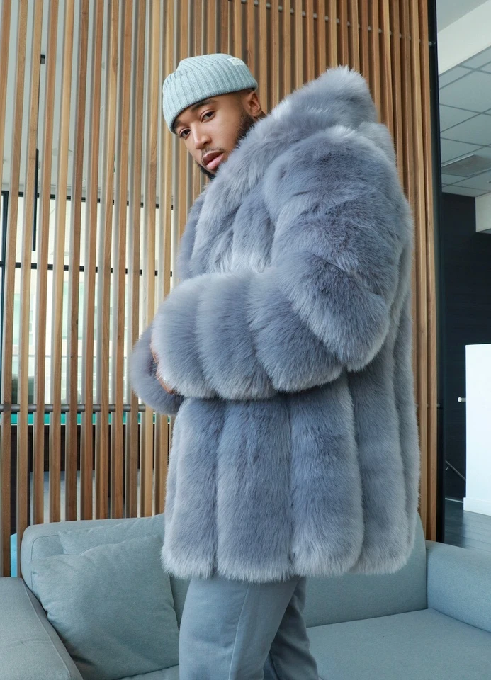 Fashion Men Natural Real Fox Fur Hooded Coat Men Fur Jackets Warm Winter Coat - Image 3 of 3