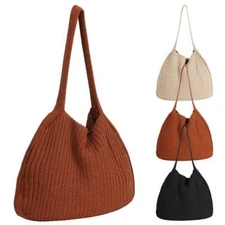 Womens Knitted Shoulder ToteBag Large Crochet Beach Bag Aesthetic Tote Handbag