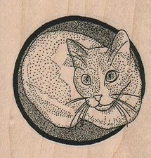 Cat In Basket 2 1/4 x 2 1/4" Rubber Stamp, Cat Stamp, Kitty Stamp