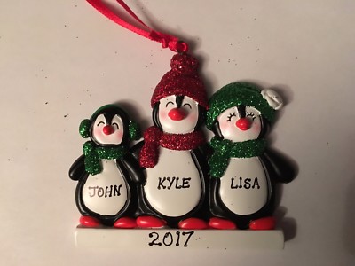Penguin Family of Three Personalized Christmas Tree Ornament Holiday ...
