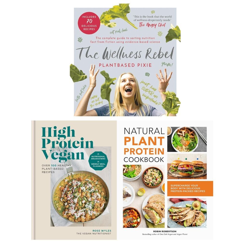 High Protein Vegan, Wellness Rebel, Natural Plant Protein Cookbook 3 Books Set