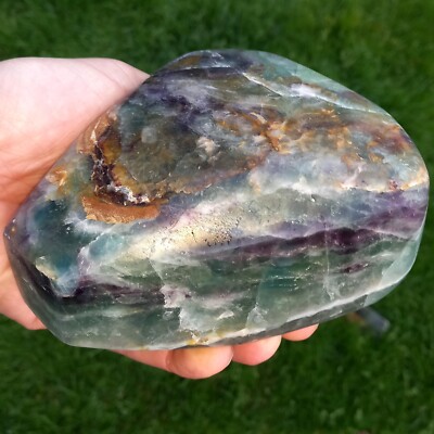 Violett Grün Fluorit Poliert Skulptur 2,0Kg Regenbogenfluorit Zen Kreativität