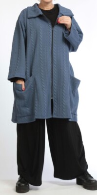 ÜBERGRÖSSE BLAUE BUBBLE JERSEY 2 TASCHEN OVERSIZED KASTIGE LONGJACKE Gr. 30-36