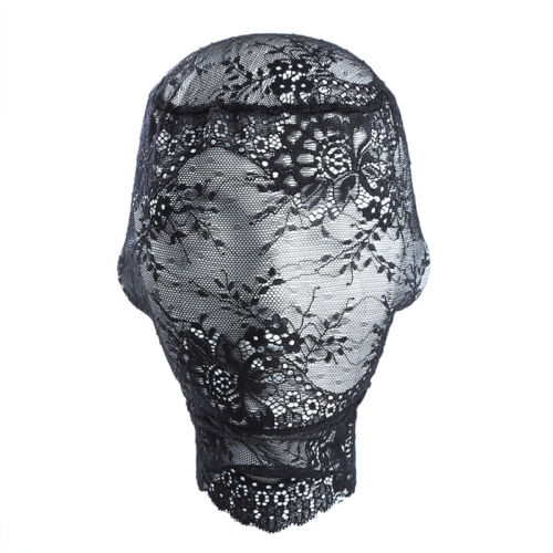 Sexy Black Spandex Corset Lace Hood Black Head Full Face Mask Disguise Role Play - Picture 2 of 12