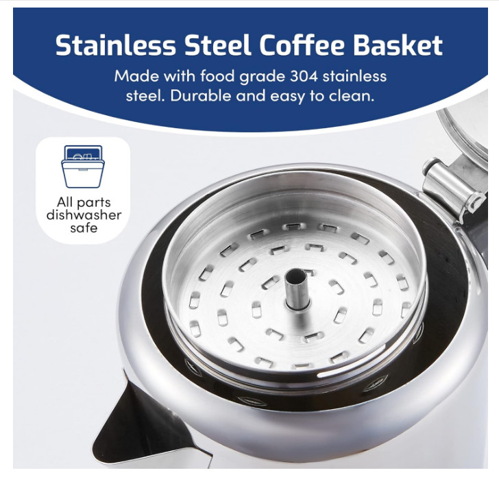 Heavy Duty Stove Top Percolator Yosemite Coffee Pot Maker Stainless Steel 8-Cup