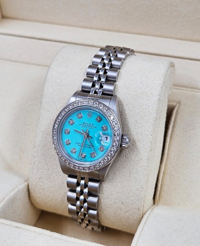 Ladies Rolex Datejust Steel & White Gold - Tiffany BLUE Diamond Dial & Bezel B+P - Picture 10 of 12