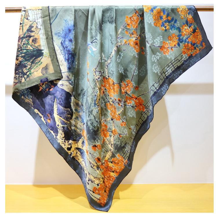 Landscape painting Print 23 Momme Jacquard Silk Wrap Scarf Double Face Shawl 43“