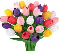30Pcs Multicolor Flowers Artificial Tulip Stems Real Feel PU Tulips for Easter S