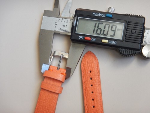 20 MM SOLIDE BRACELET CUIR DE VEAU GRAINÉ ORANGE OU BEIGE 16 MM COTÉ BOUCLE - Photo 8/37