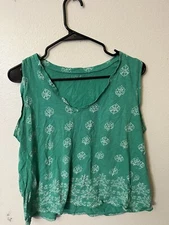 Loft Cotton Tank Green All Over Print Women Size Large