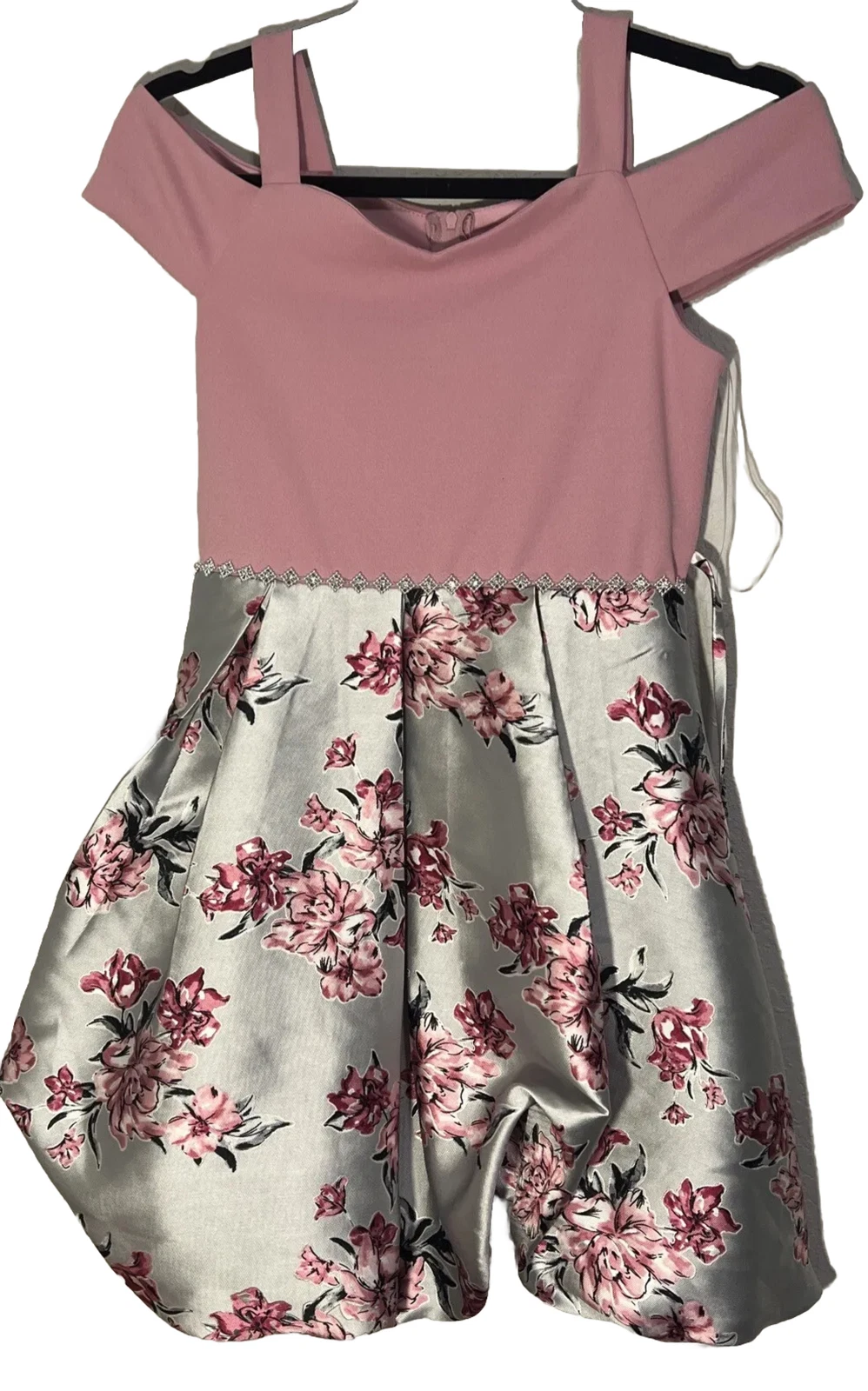 Pink & Floral Speechless Kids Cold Shoulder Balloon Dress Youth Size 12