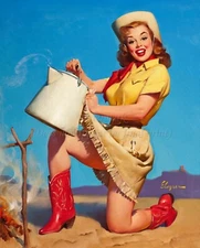 GIL ELVGREN Pin-Up Art Poster or Canvas Print "Tops in Service" Girl Red Boots