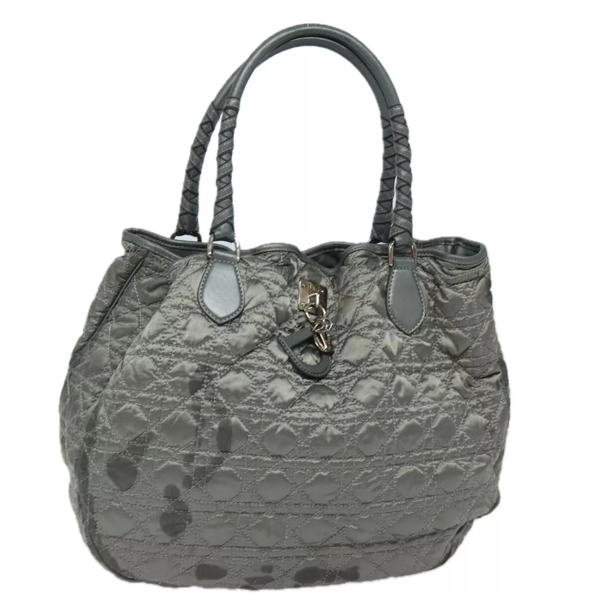 Sac à main Christian Dior Lady Dior Canage nylon gris authentique 79635