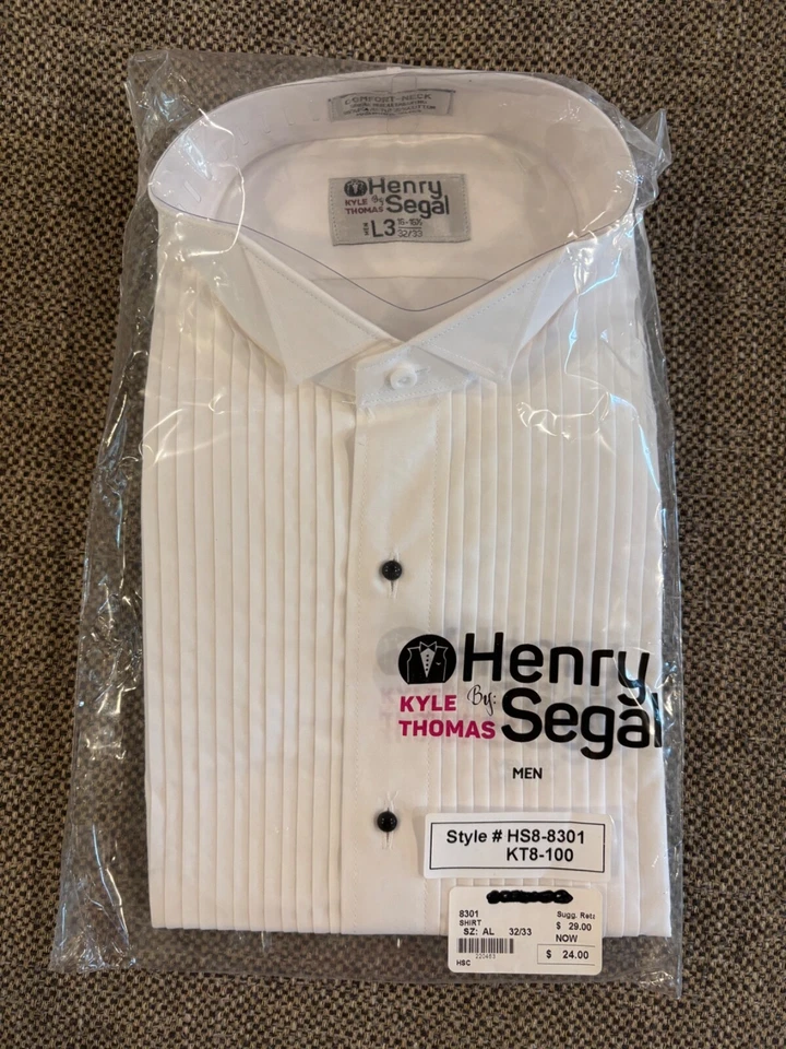 NUEVO CON ETIQUETAS Camisa Henry Segal Kyle Thomas Hombres L 16 - 16.5 32/33 Blanca Servidor Personal de Espera Foto 2 de 4