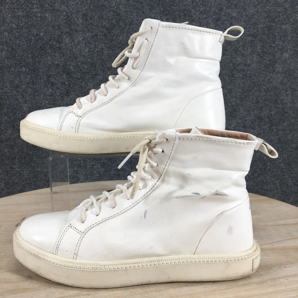 Zara Trafaluc Boots Womens 39 Ankle Chukka Lace Up 1679 White Leather Round Toe - Image 2 of 4
