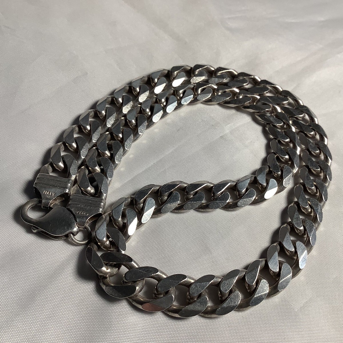 NECKLACE VINTAGE 925 SILVER ITALIAN GREAT GAUGE FLAT CURB