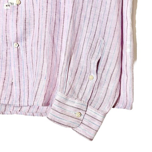 Saks Fifth Avenue Men’s XL 100% Linen L/S Button Up Shirt Pale Pink Blue Stripe - Picture 8 of 15