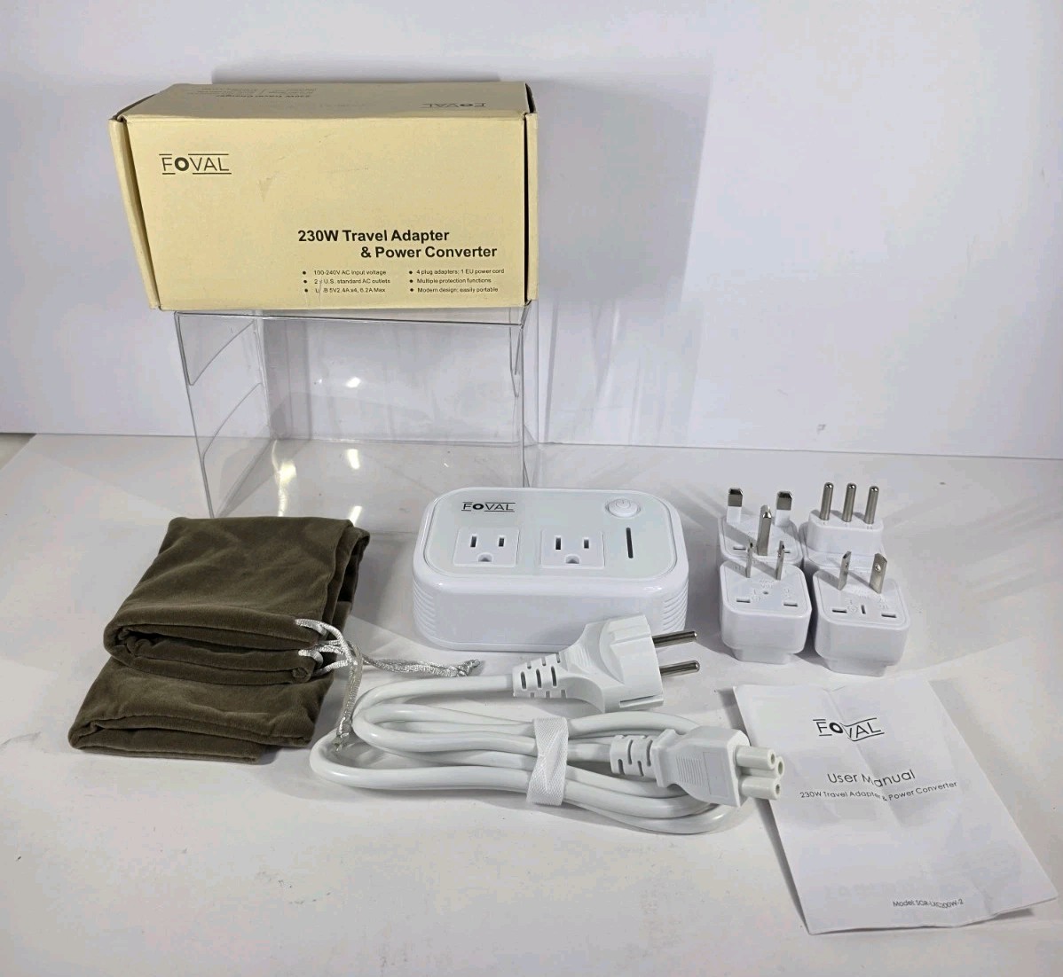 Foval 200W Travel Adapter And Power Converter With 4 Plug Adapter 4 USB Port