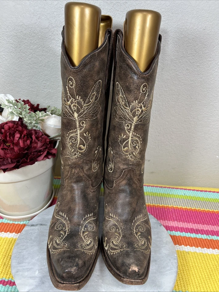 Botas de Vaquera Circle G L5001 Marrón Cuero de Vaca Diseño Bordado Para Mujer Talla 9.5 M Foto 2 de 4