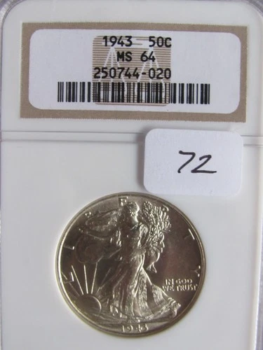 1943 P Walking Liberty Half Graded MS64 By NGC