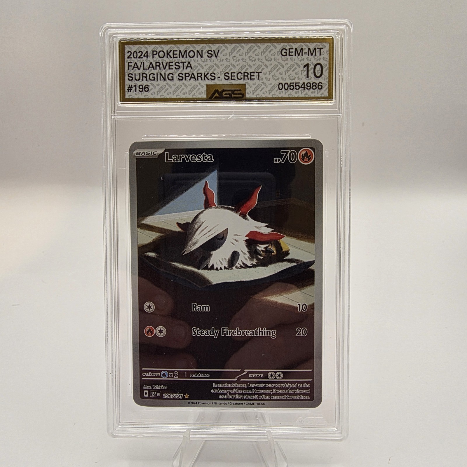 2024 Pokemon SSP Surging Sparks LARVESTA 196/191  AGS GEM MINT 10