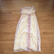 ILGWU Women s S Ivory/Pink Floral Nylon Lace Chemise Gown Zip Adjustable