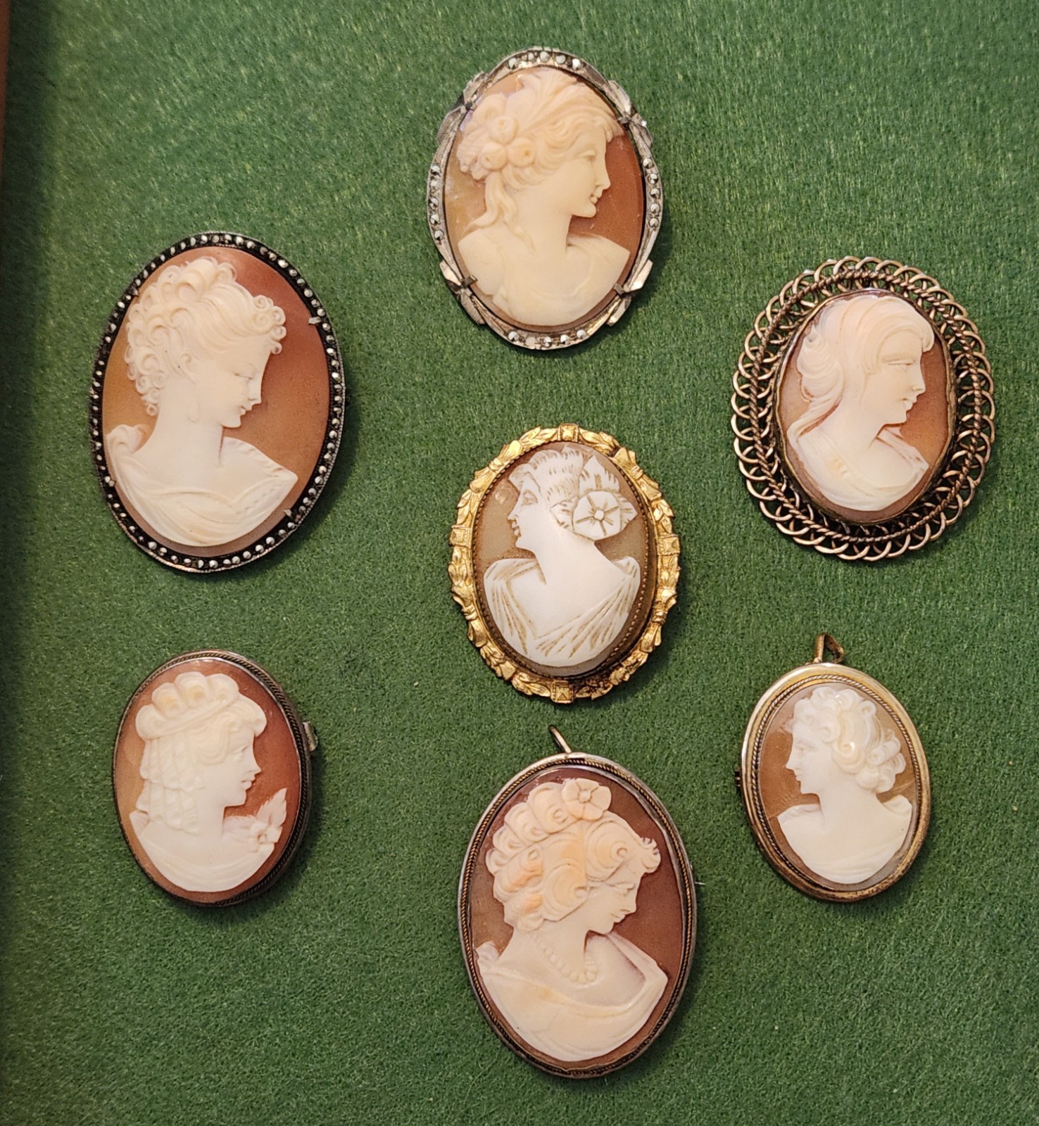 Antique Shell Cameo Brooch and Pendant Collection Rare Carvings