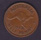 1942 M AUSTRALIA HALFPENNY - FINE - SCARCE DATE - LOW MINTAGE COIN (SA36)