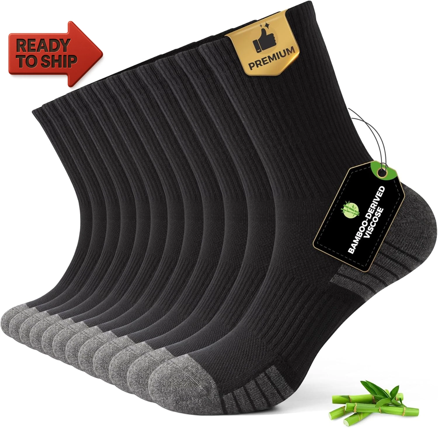 FALARY Men'S Crew Athletic Socks, Bamboo Viscose Blend,Cushioned Moisture Wickin