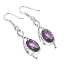 Purple Amethyst Gemstone Handmade 925 Sterling Silver Jewelry Earring Size 2.
