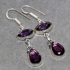 Large Amethyst 925 Silver Plated Earrings 1.8