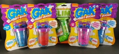 Nickelodeon Gak Frrrrrt Bucket and Slime Bubble Blower Lot