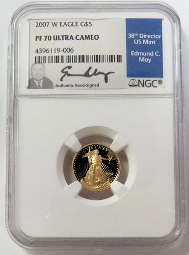 2007 W GOLD MOY SIGNED $5 PROOF AMERICAN EAGLE 1/10oz NGC PF 70 UC