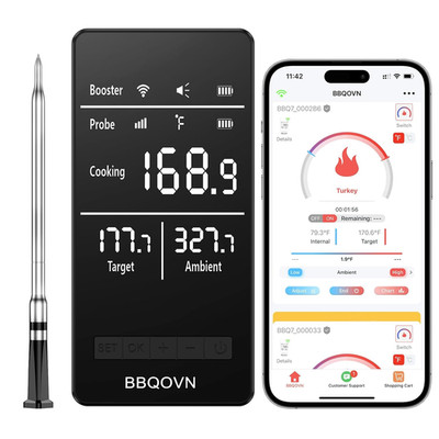 Smart Wifi Wireless Meat Thermometer Unlimited Range 7 NIST Cert.Sensors Accurac