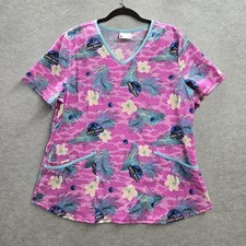 Jurassic World Dominion Women Scrub Top L/G Pink Floral Printed