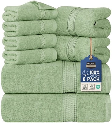 Towel Set Luxury Majestic Plush 8 Piece 2 Bath 2 Hand 4 Washcloths Sage Green